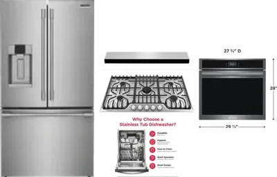 5 Piece Package Includes Refrigerator, Cooktop, Wall Oven, Hood And Dishwasher