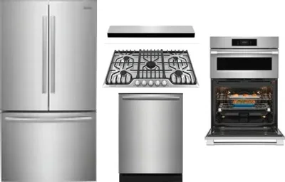 5 Piece Package Includes Refrigerator, Cooktop, Wall Oven, Hood And Dishwasher