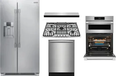 5 Piece Package Includes Refrigerator, Cooktop, Wall Oven, Hood And Dishwasher