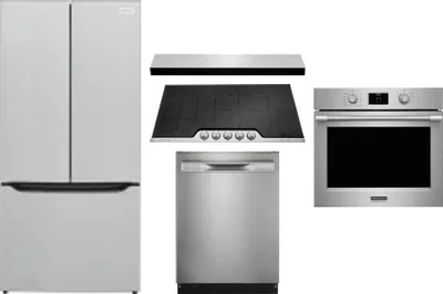 5 Piece Package Includes Refrigerator, Cooktop, Wall Oven, Hood And Dishwasher