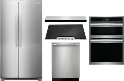 5 Piece Package Includes Refrigerator, Cooktop, Wall Oven, Hood And Dishwasher