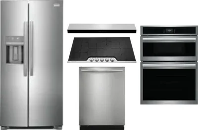 5 Piece Package Includes Refrigerator, Cooktop, Wall Oven, Hood And Dishwasher