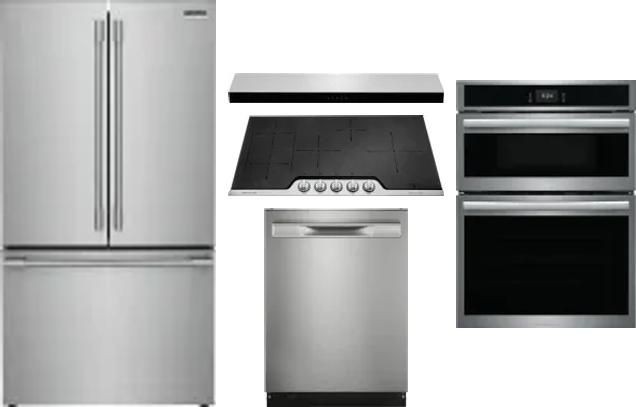 5 Piece Package Includes Refrigerator, Cooktop, Wall Oven, Hood And Dishwasher