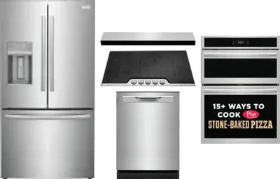5 Piece Package Includes Refrigerator, Cooktop, Wall Oven, Hood And Dishwasher