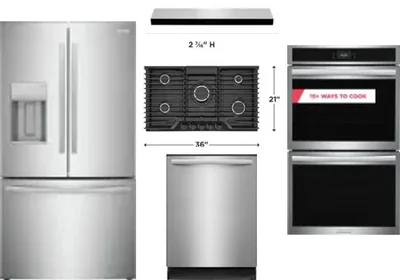 5 Piece Package Includes Refrigerator, Cooktop, Wall Oven, Hood And Dishwasher