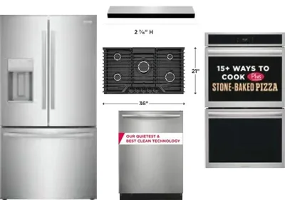 5 Piece Package Includes Refrigerator, Cooktop, Wall Oven, Hood And Dishwasher