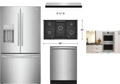 5 Piece Package Includes Refrigerator, Cooktop, Wall Oven, Hood And Dishwasher