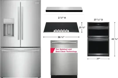 5 Piece Package Includes Refrigerator, Cooktop, Wall Oven, Hood And Dishwasher