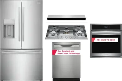 5 Piece Package Includes Refrigerator, Cooktop, Wall Oven, Hood And Dishwasher