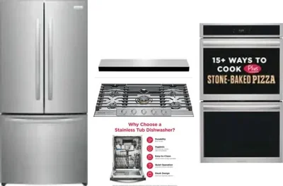 5 Piece Package Includes Refrigerator, Cooktop, Wall Oven, Hood And Dishwasher