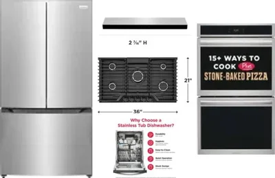 5 Piece Package Includes Refrigerator, Cooktop, Wall Oven, Hood And Dishwasher