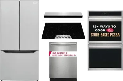 5 Piece Package Includes Refrigerator, Cooktop, Wall Oven, Hood And Dishwasher