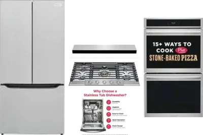 5 Piece Package Includes Refrigerator, Cooktop, Wall Oven, Hood And Dishwasher