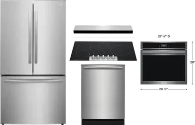 5 Piece Package Includes Refrigerator, Cooktop, Wall Oven, Hood And Dishwasher