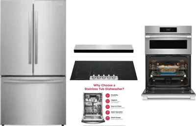 5 Piece Package Includes Refrigerator, Cooktop, Wall Oven, Hood And Dishwasher