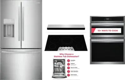 5 Piece Package Includes Refrigerator, Cooktop, Wall Oven, Hood And Dishwasher