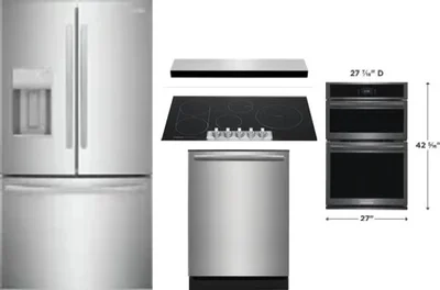 5 Piece Package Includes Refrigerator, Cooktop, Wall Oven, Hood And Dishwasher