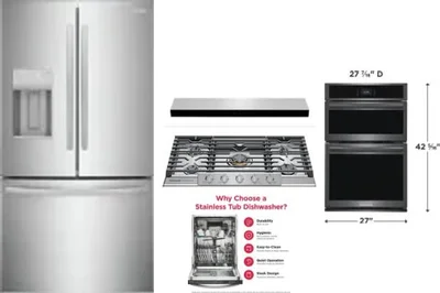 5 Piece Package Includes Refrigerator, Cooktop, Wall Oven, Hood And Dishwasher