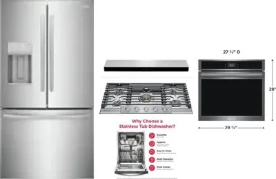 5 Piece Package Includes Refrigerator, Cooktop, Wall Oven, Hood And Dishwasher