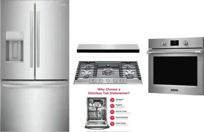 5 Piece Package Includes Refrigerator, Cooktop, Wall Oven, Hood And Dishwasher