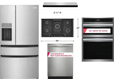 5 Piece Package Includes Refrigerator, Cooktop, Wall Oven, Hood And Dishwasher