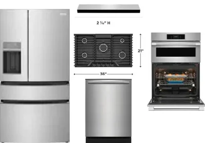 5 Piece Package Includes Refrigerator, Cooktop, Wall Oven, Hood And Dishwasher