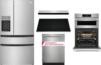 5 Piece Package Includes Refrigerator, Cooktop, Wall Oven, Hood And Dishwasher
