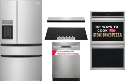 5 Piece Package Includes Refrigerator, Cooktop, Wall Oven, Hood And Dishwasher