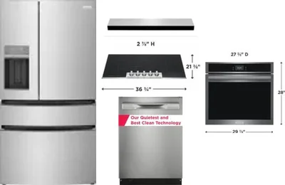 5 Piece Package Includes Refrigerator, Cooktop, Wall Oven, Hood And Dishwasher