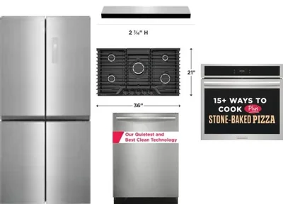 5 Piece Package Includes Refrigerator, Cooktop, Wall Oven, Hood And Dishwasher