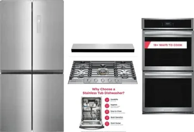 5 Piece Package Includes Refrigerator, Cooktop, Wall Oven, Hood And Dishwasher