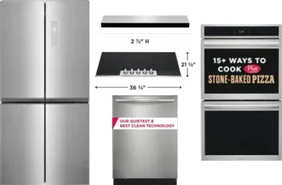 5 Piece Package Includes Refrigerator, Cooktop, Wall Oven, Hood And Dishwasher