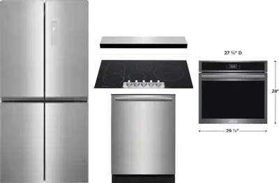5 Piece Package Includes Refrigerator, Cooktop, Wall Oven, Hood And Dishwasher