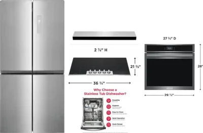 5 Piece Package Includes Refrigerator, Cooktop, Wall Oven, Hood And Dishwasher