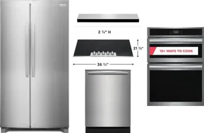 5 Piece Package Includes Refrigerator, Cooktop, Wall Oven, Hood And Dishwasher
