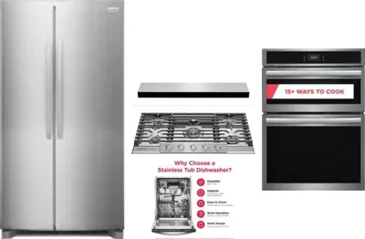 5 Piece Package Includes Refrigerator, Cooktop, Wall Oven, Hood And Dishwasher