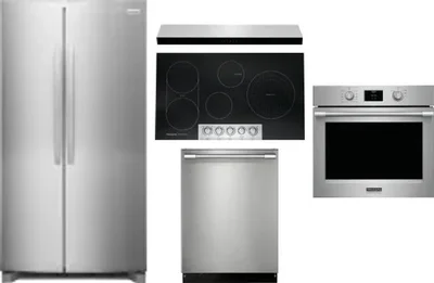 5 Piece Package Includes Refrigerator, Cooktop, Wall Oven, Hood And Dishwasher