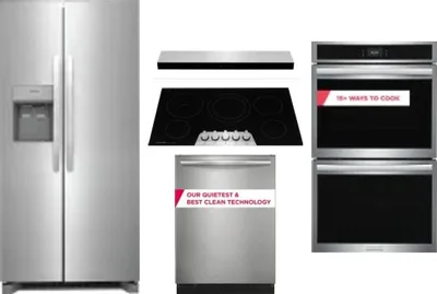 5 Piece Package Includes Refrigerator, Cooktop, Wall Oven, Hood And Dishwasher
