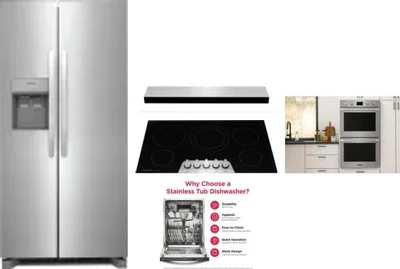 5 Piece Package Includes Refrigerator, Cooktop, Wall Oven, Hood And Dishwasher
