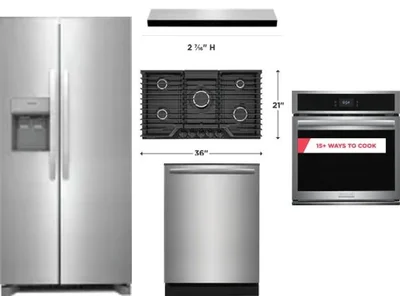 5 Piece Package Includes Refrigerator, Cooktop, Wall Oven, Hood And Dishwasher
