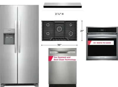 5 Piece Package Includes Refrigerator, Cooktop, Wall Oven, Hood And Dishwasher