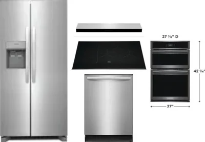 5 Piece Package Includes Refrigerator, Cooktop, Wall Oven, Hood And Dishwasher