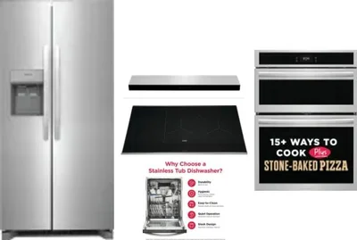 5 Piece Package Includes Refrigerator, Cooktop, Wall Oven, Hood And Dishwasher