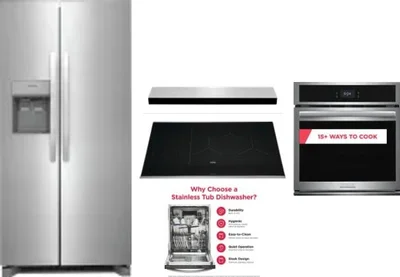 5 Piece Package Includes Refrigerator, Cooktop, Wall Oven, Hood And Dishwasher