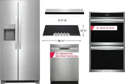 5 Piece Package Includes Refrigerator, Cooktop, Wall Oven, Hood And Dishwasher