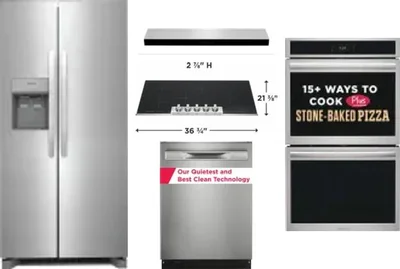 5 Piece Package Includes Refrigerator, Cooktop, Wall Oven, Hood And Dishwasher