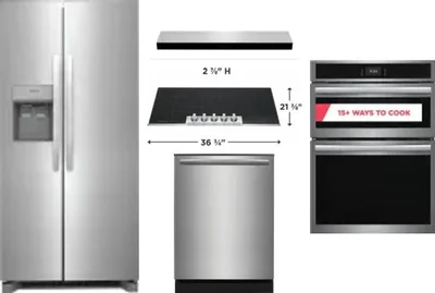 5 Piece Package Includes Refrigerator, Cooktop, Wall Oven, Hood And Dishwasher