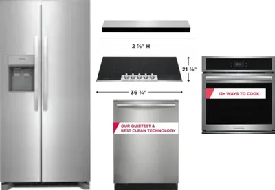 5 Piece Package Includes Refrigerator, Cooktop, Wall Oven, Hood And Dishwasher