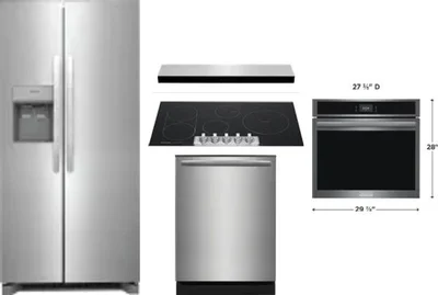 5 Piece Package Includes Refrigerator, Cooktop, Wall Oven, Hood And Dishwasher