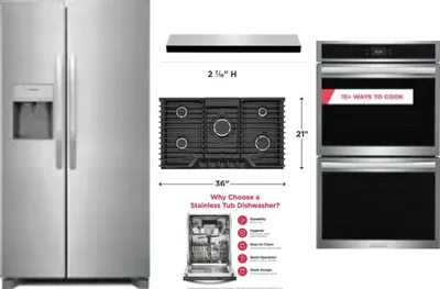 5 Piece Package Includes Refrigerator, Cooktop, Wall Oven, Hood And Dishwasher